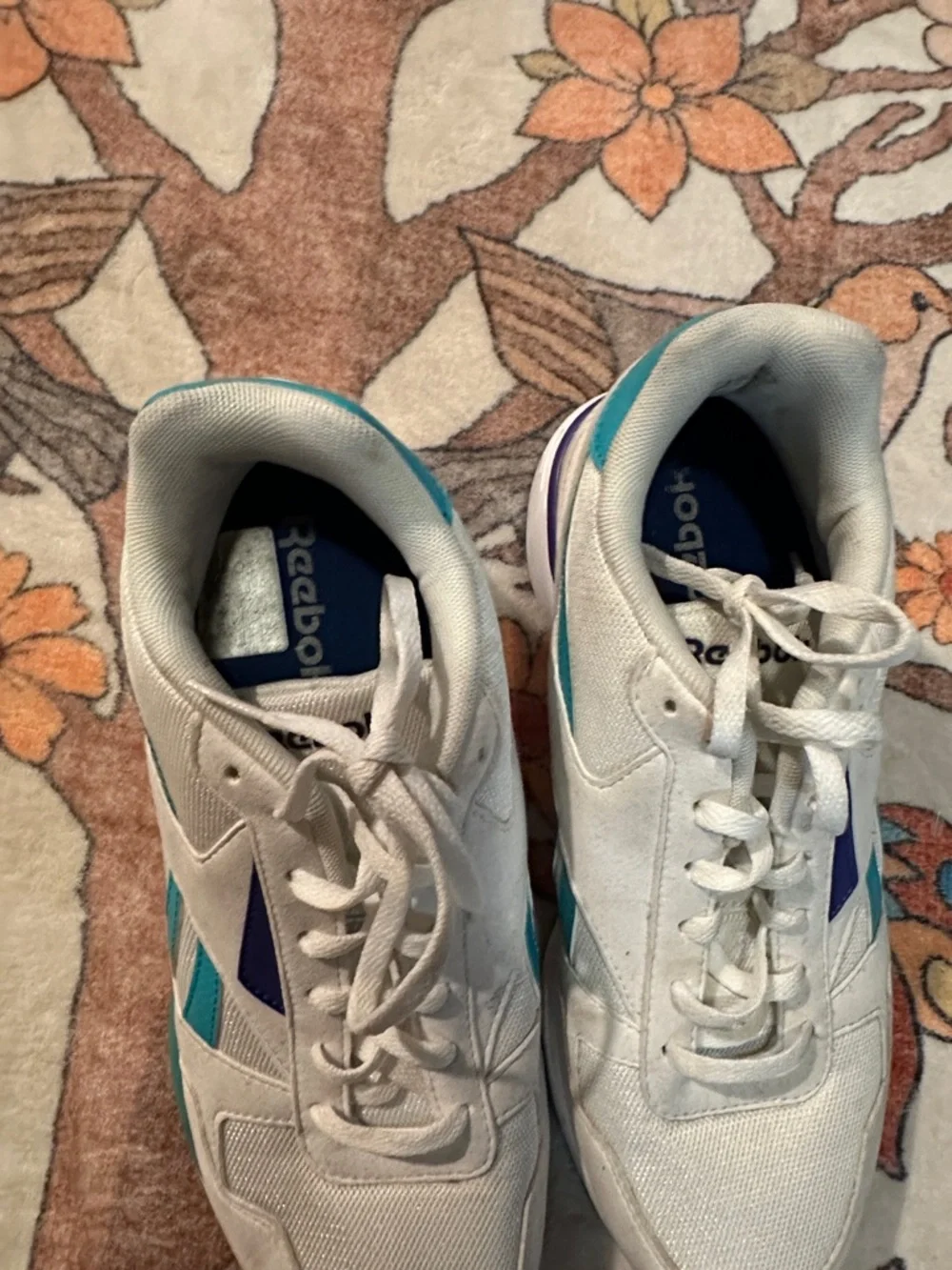 Reebok White Sneakers with Teal & Purple Accents